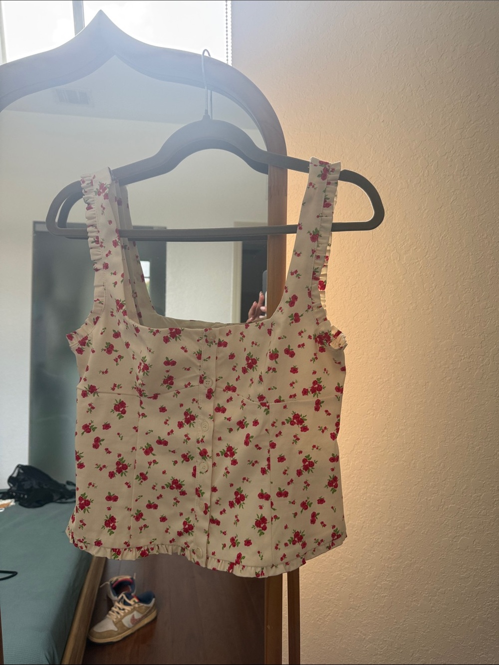 Zara White Crop Tank with Red Floral Print